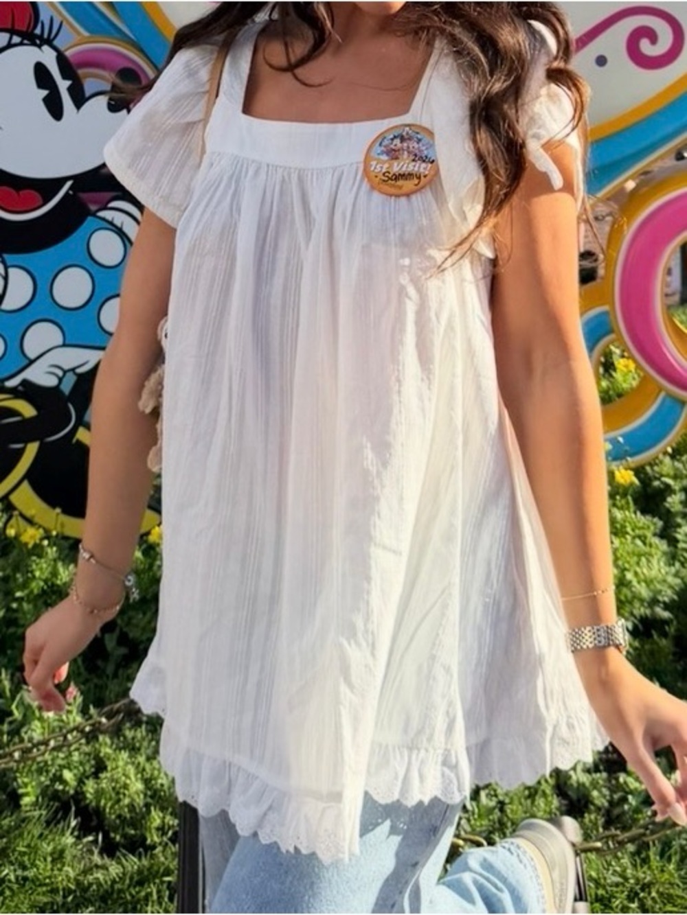 Cider White Cotton Square-Neck Peasant Blouse